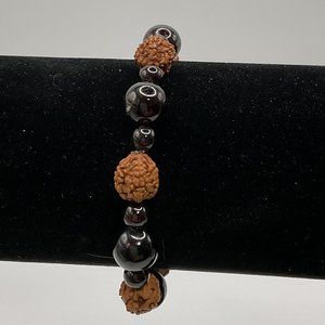 Rudraksha & Garnet Bead Stretch Bracelet